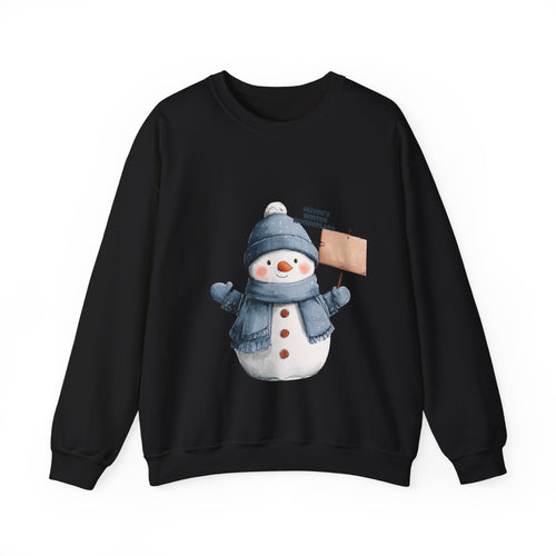 Snowman Crewneck Sweatshirt – Cute Winter Snowman Holding Sign Graphic
